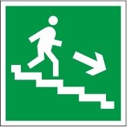 Знак E13 "Направление к эвакуационному выходу по лестнице вниз, правосторонний" 200х200мм