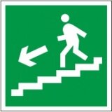 Знак Е14 "Направление к эвакуационному выходу по лестнице вниз, левосторонний" 200х200мм (ГОСТ)